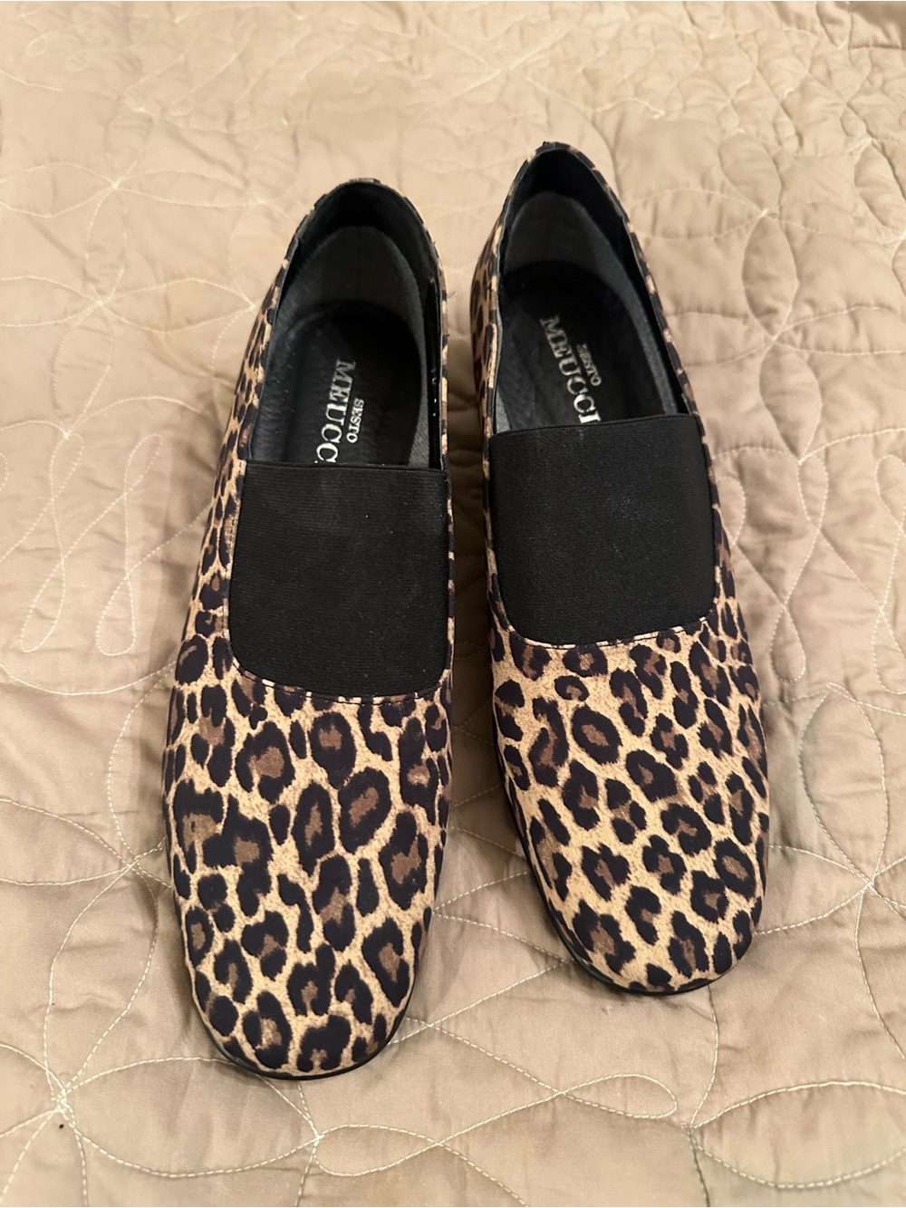Sesto Meucci Leopard Print Slip-On Loafers in Tan and Black